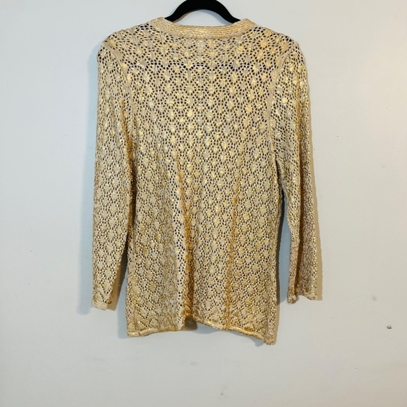 Charter Club Sweater Women L Tan Floral Cardigan Retro Western Boho Festival 80s - Picture 6 of 9